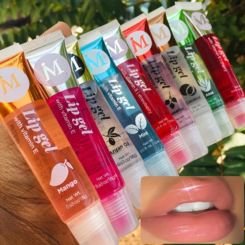 6Pcs/Set, Moisturizing Clear Lip Gloss, VE, Rosehip, Argan, Peppermintaloe, Coconut Flavor, Translucent Plumping Lip Oils Gift S