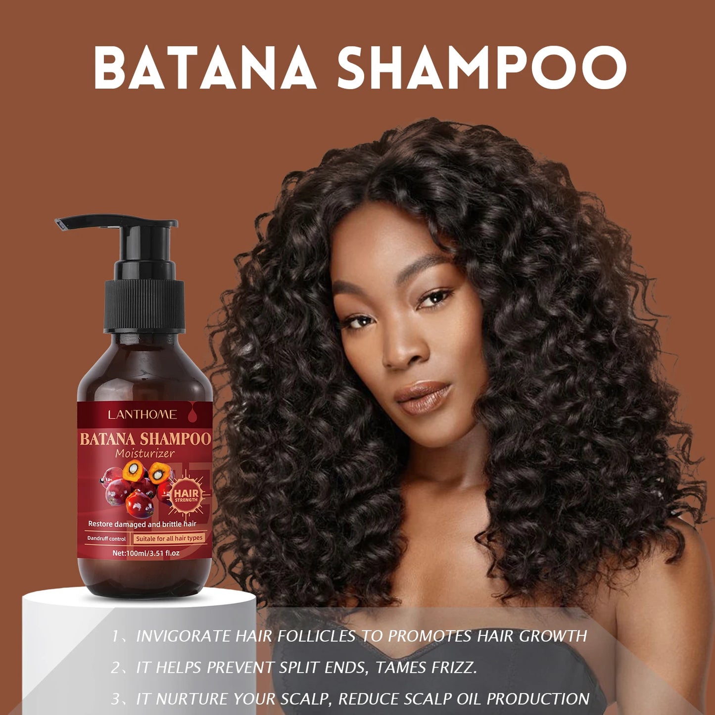 Batana Shampoo Hair Strengthing Moisturizer Restore Damaged and Brittle Hair Dandruff Control Shampoo for All Hair Types